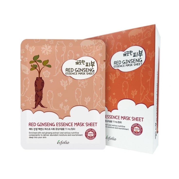 ТКАНЕВАЯ МАСКА С ЭКСТРАКТОМ КРАСНОГО ЖЕНЬШЕНЯ 10 ШТ. ESFOLIO PURE SKIN RED GINSENG ESSENCE MASK SHEET