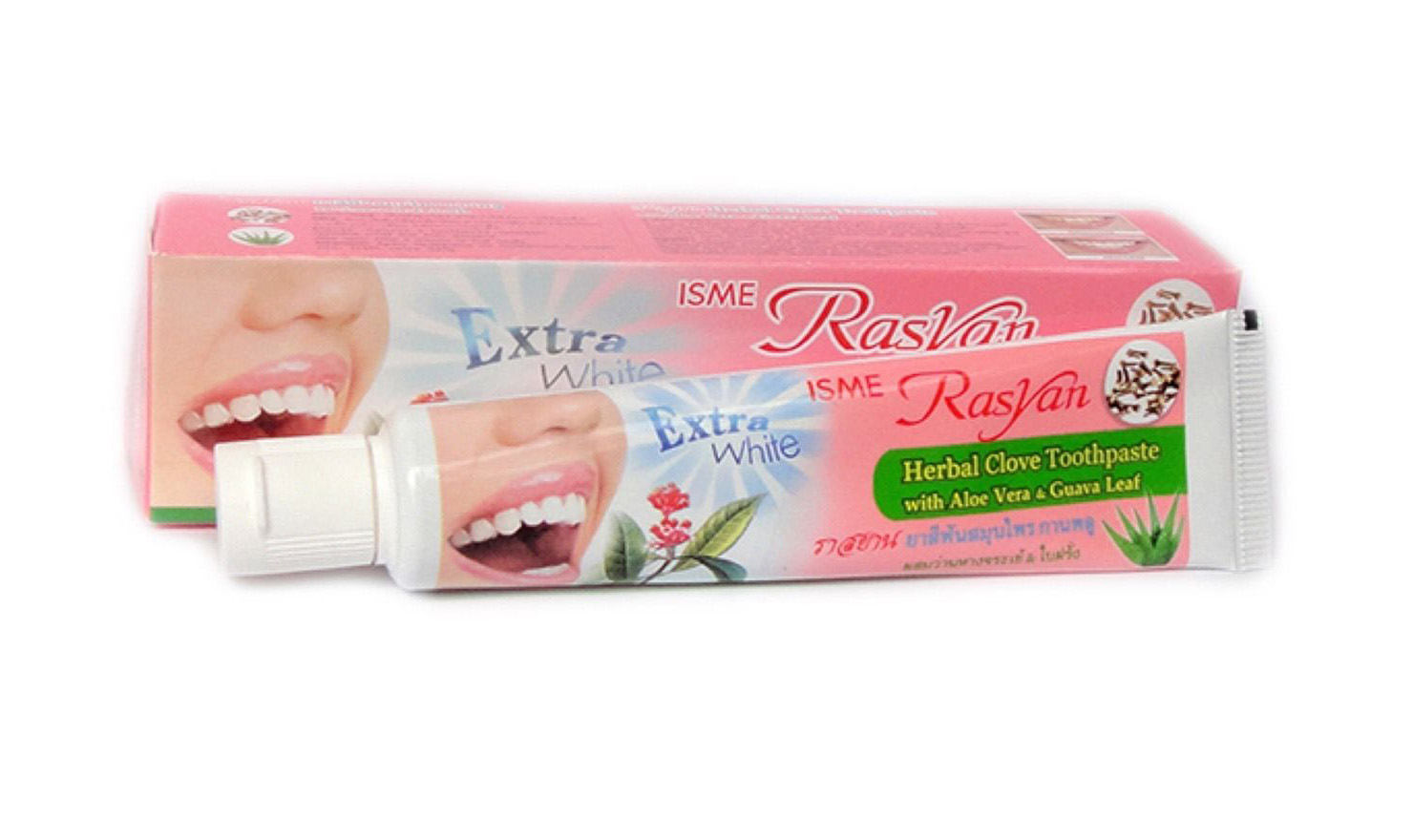 ПАСТА ЗУБНАЯ `RASYAN` EXTRA WHITE ТРАВЯНАЯ С ГВОЗДИКОЙ, АЛОЭ И ЛИСТЬЯМИ ГУАВЫ 30 Г